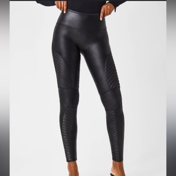 SPANX Pants - SPANX Faux Leather Black Moto Bikercore Textured Hi Rise Leggings
